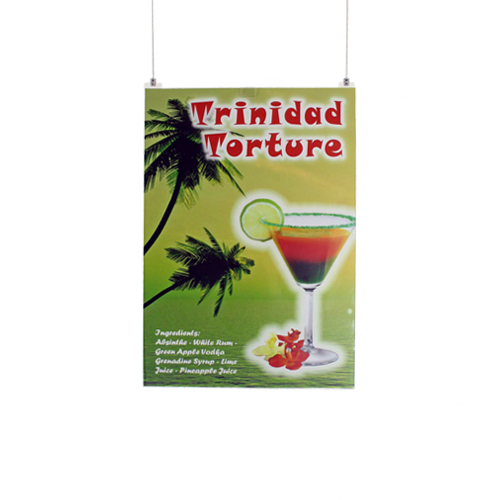 Hanging acrylic poster holder - A2P pocket - cocktail poster